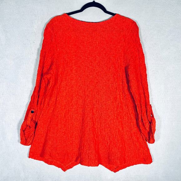 Ali Miles Top Womens L Orange 3/4 Sleeve Blouse Art Artsy Colorful Buttons - Picture 6 of 11